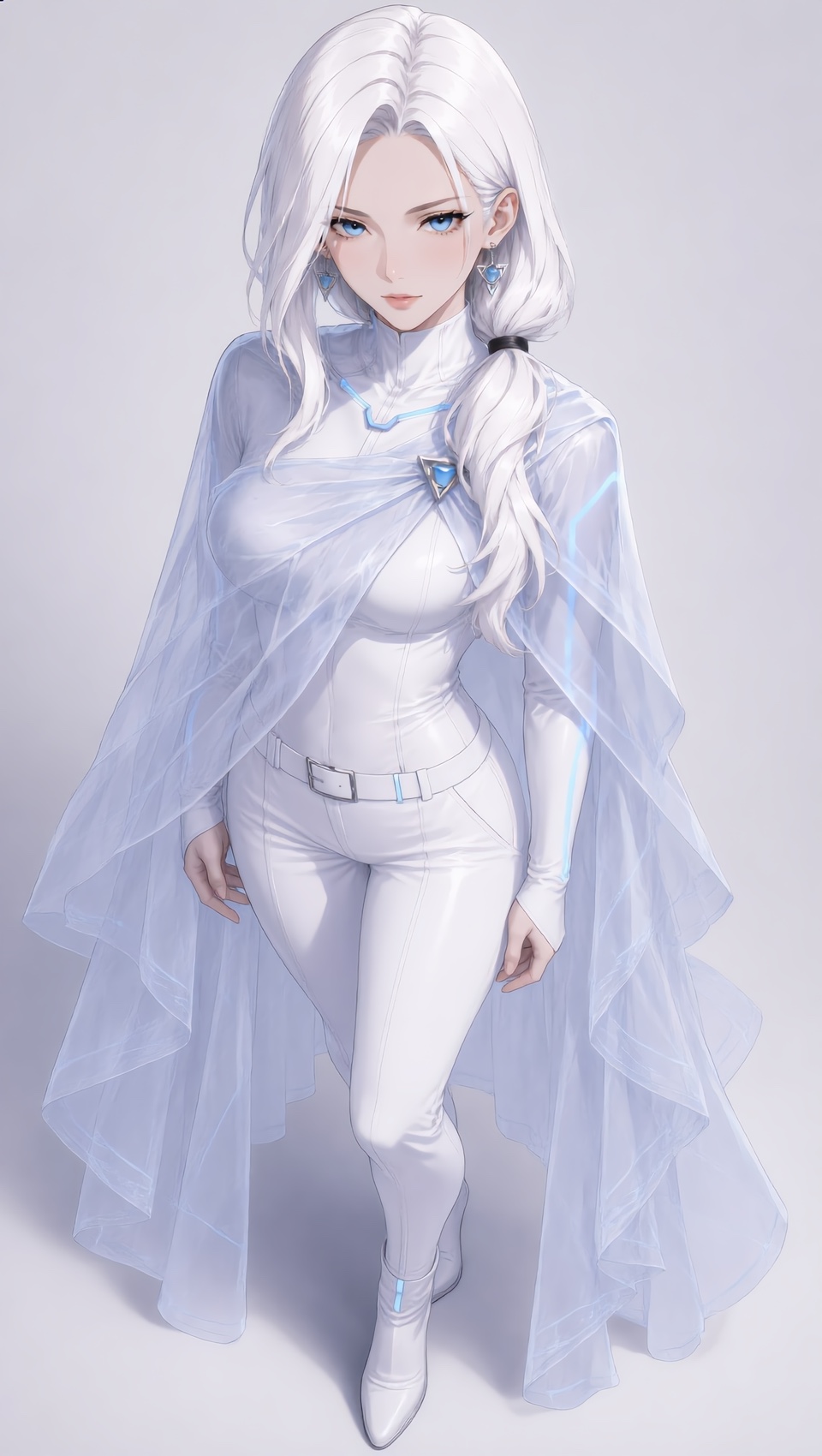 White outfit variant of Jyn Null in translucent observation veil.